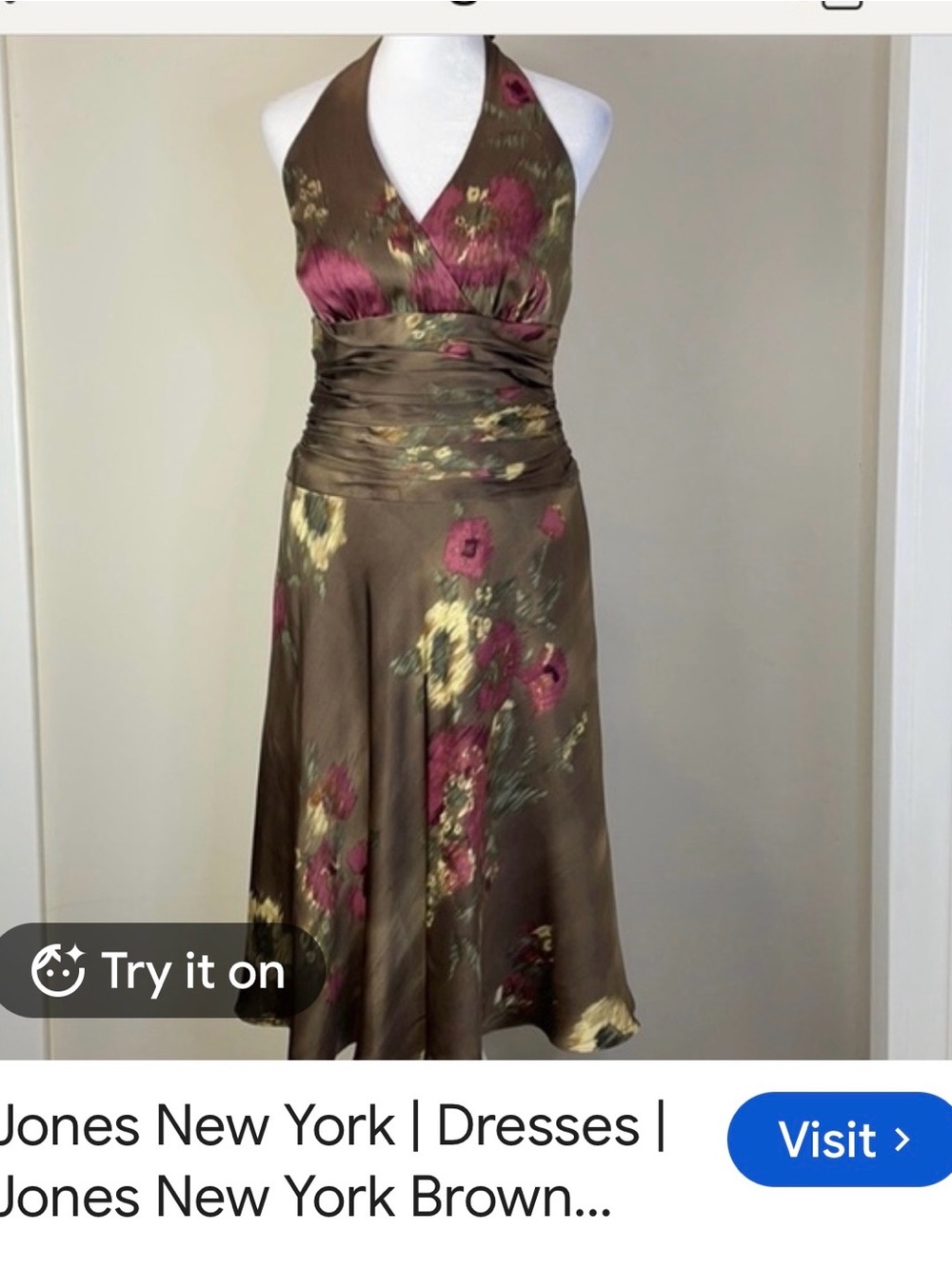 Jones New York Brown Floral Halter Dress Vintage  NWT size 12